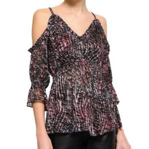 IRO Eldan cold-shoulder printed devoré-chiffon top